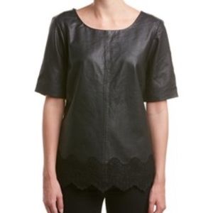 MAISON SCOTCH Black Leather Short Sleeves Top